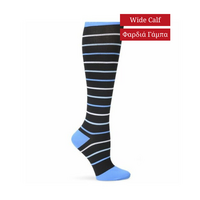 Κάλτσες Διαβαθμισμένης Συμπίεσης 12-14 mmHg Black Blue stripes Nursemates Wide