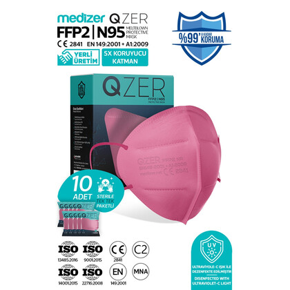 Αποστειρωμένη Μάσκα Υψηλής Προστασίας FFP2/N95 QZER Ροζ | 10τμχ