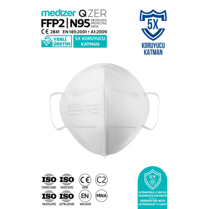 Αποστειρωμένη Μάσκα Υψηλής Προστασίας FFP2/N95 QZER Λευκή | 10τμχ