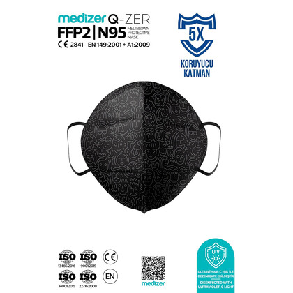 Αποστειρωμένη Μάσκα Υψηλής Προστασίας FFP2/N95 QZER Black Faces | 10τμχ