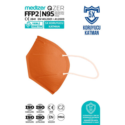 Αποστειρωμένη Μάσκα Υψηλής Προστασίας FFP2/N95 QZER Πορτοκαλί | 10τμχ