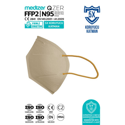 Αποστειρωμένη Μάσκα Υψηλής Προστασίας FFP2/N95 QZER Μπεζ | 10τμχ