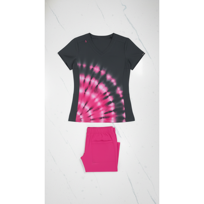 Μπλούζα Γυναικεία Υγειονομικών KOI™ USA Cali Tie Dye Burst Flamingo