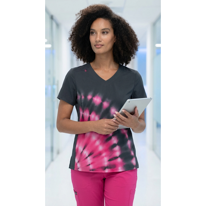 Μπλούζα Γυναικεία Υγειονομικών KOI™ USA Cali Tie Dye Burst Flamingo