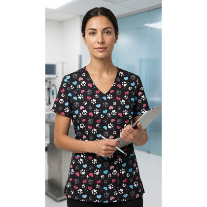 Μπλούζα Γυναικεία Yγειονομικών Diamond Neck Εμπριμέ ZOE+CHLOE Stay Pawsitive