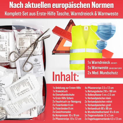 Heldenwerk 3-in-1 Car Safety Kit DIN 13164:2022 Φαρμακείο Αυτοκινήτου με Τρίγωνο & Γιλέκο Ασφαλείας | ΔΩΡΕΑΝ 2 Μάσκες ΚΑΡΠΑ